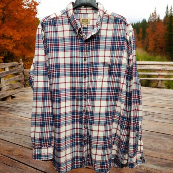 The Foundry Flannel Button Down Shirt Mens 2XLT Red White Blue Long Sleeves - Picture 1 of 8